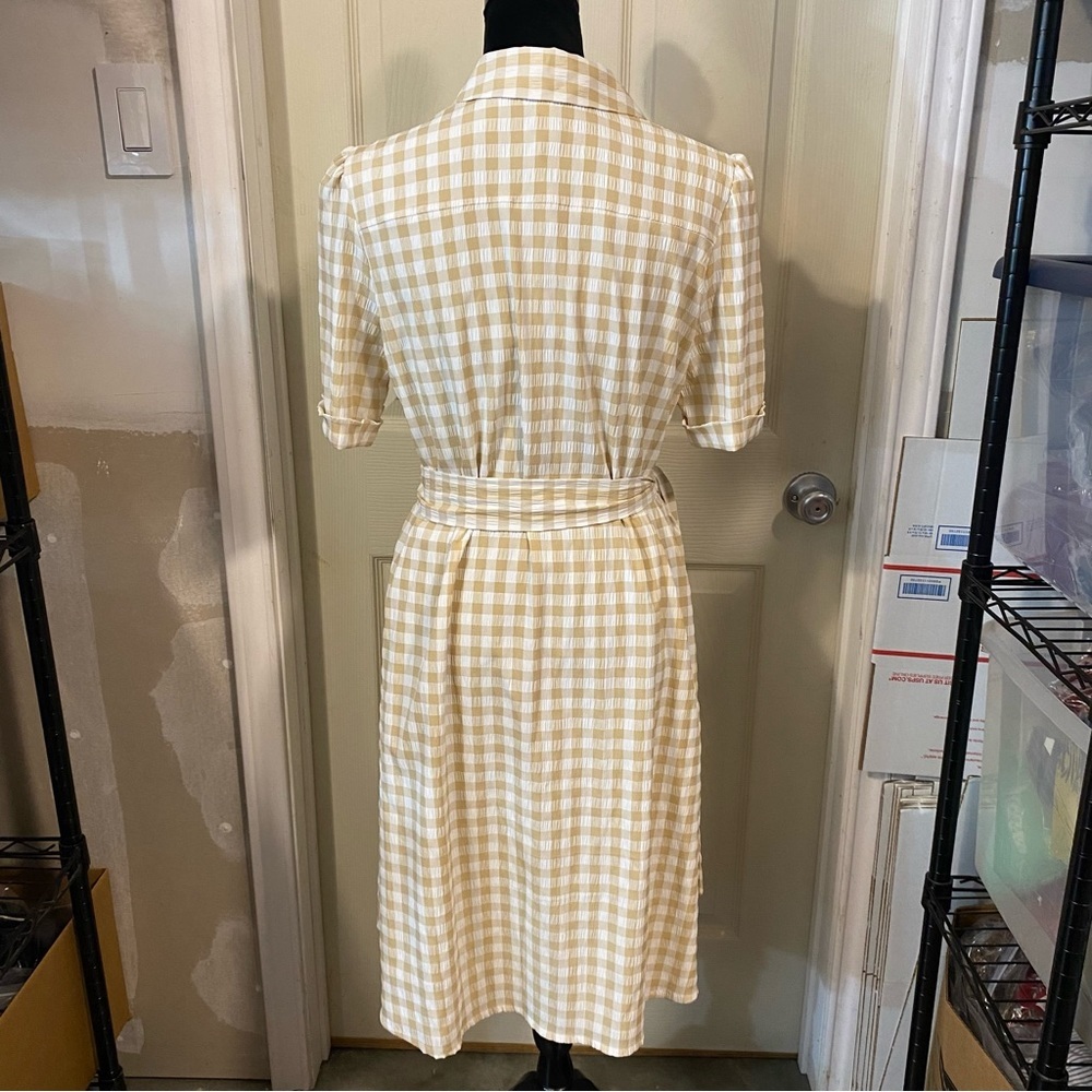 Preston & York Dress Seersucker Woman 6 Gingham Button Down Midi 3/4 sleeve NWT - Picture 5 of 16